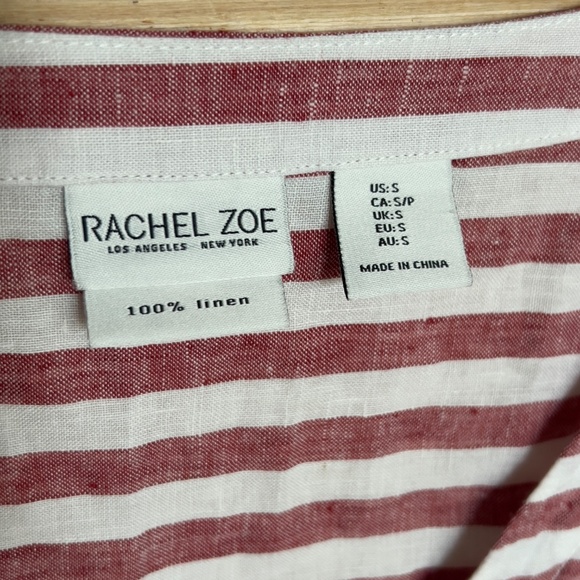 Rachel Zoe 100% linen top size S small striped wooden buttons v-ceck beachy boho - Picture 5 of 7